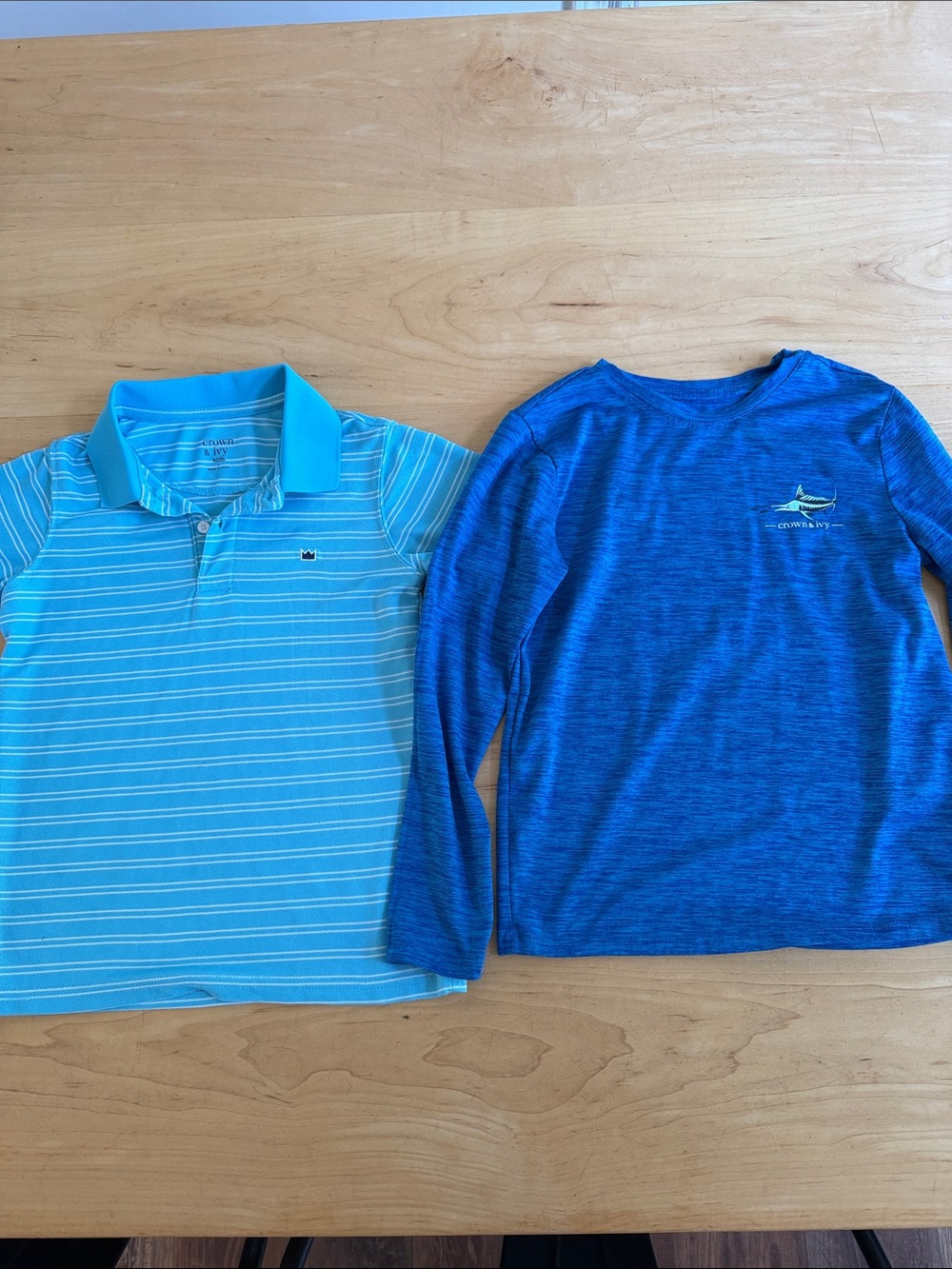 crown & ivy Light Blue Striped Polo with Blue Long-Sleeve Tee